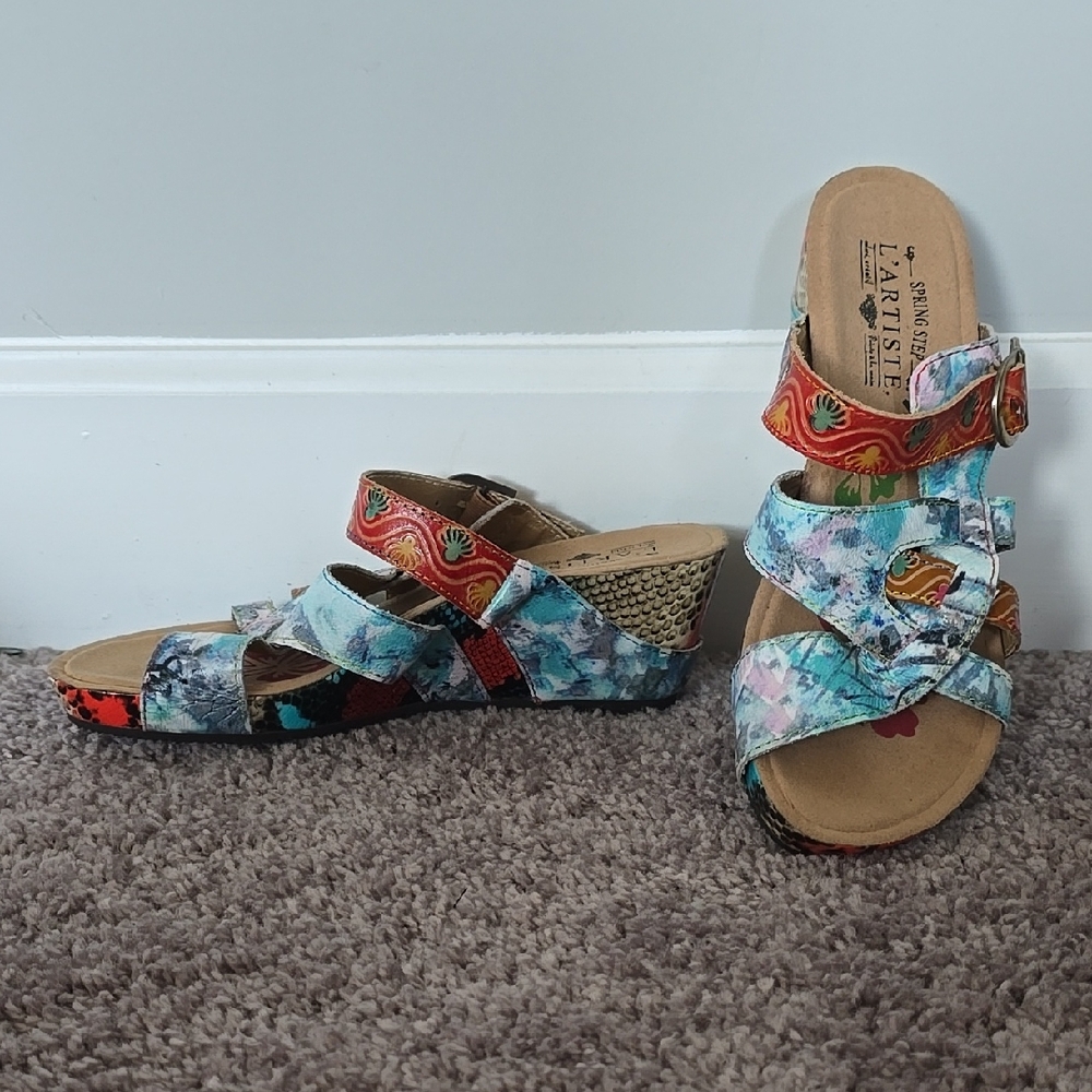 L'Artiste by Spring Step colorful strappy wedge shoes-38